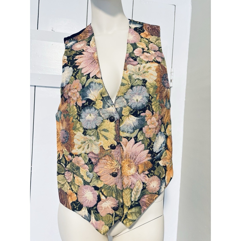 Vintage Wrapper USA Tapestry‎ Vest Medium Boho Cottage Core, Adjustable Back